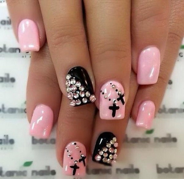 50+ Beautiful Pink and Black Nail Designs 2017