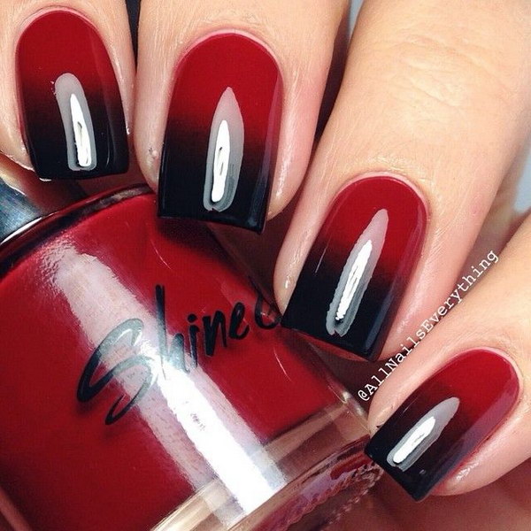 Black & Red Ombre Nail Design.