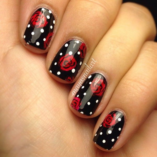 Rose and Dots Nail Design. 