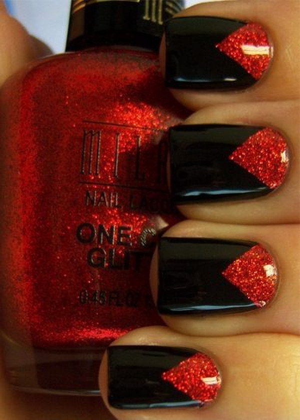 Gothic Black and Red Glitter Nail Art.