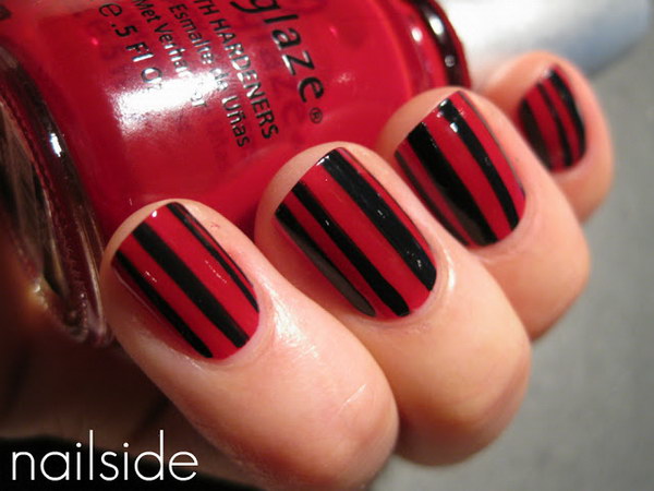 Black and Red Striped Nails.