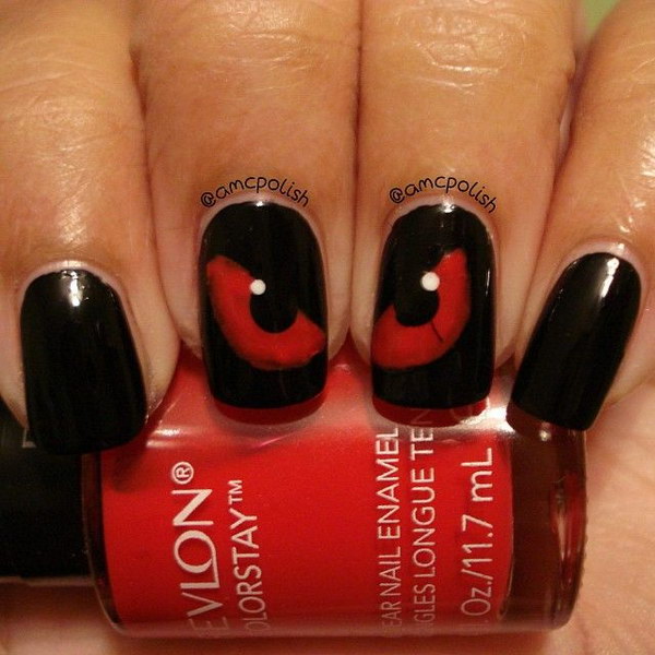 Spooky Eyes Nail Art for Halloween.