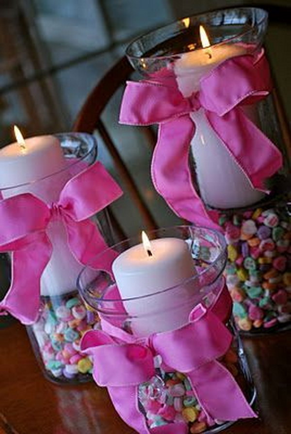 Fun Valentines Day Centrepiece Using Conversation Hearts