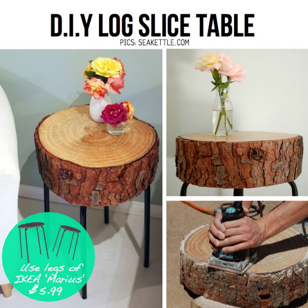 DIY Log Slice Side Table Using the Legs from IKEA Marius