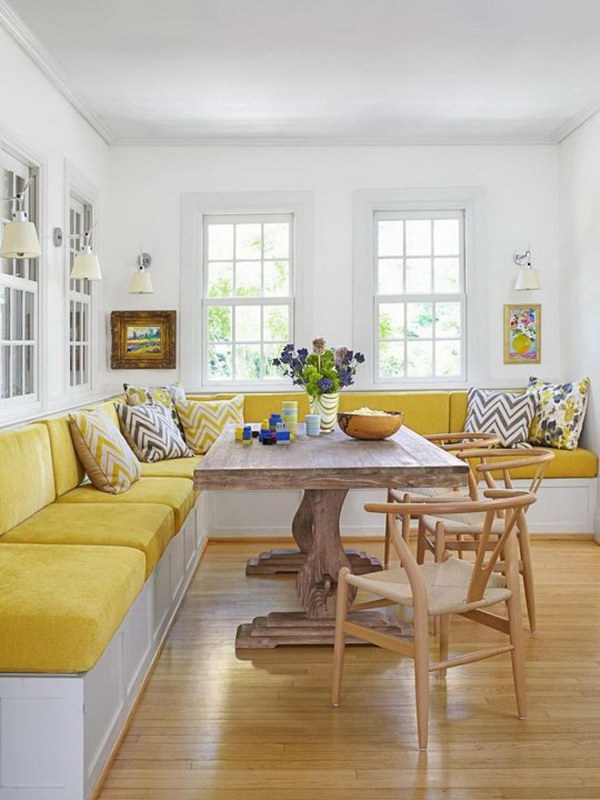 Fresh Yellow Cushions Make This Breakfast Nook Elegant.