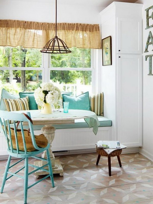 Breakfast Nook with A bit of Burlap.