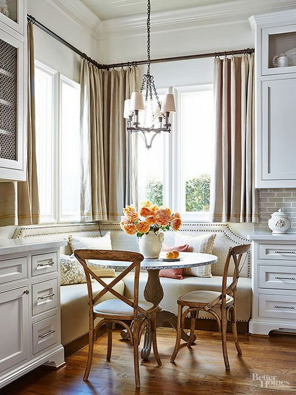Breakfast Nook With Corner Upholstered Banquette.