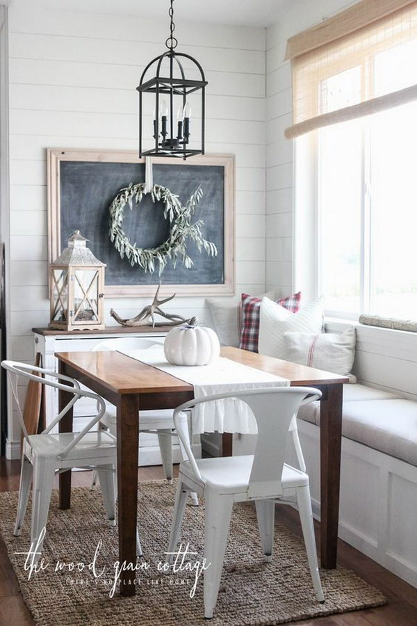 Fresh and Simple Fall Breakfast Nook with a Chalkboard.