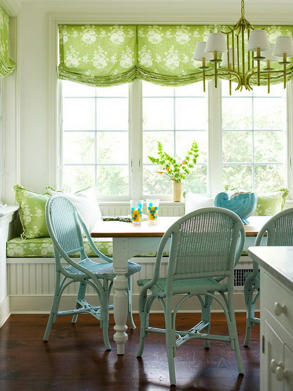 Cottage Style Breakfast Nook with a Window Seat.
