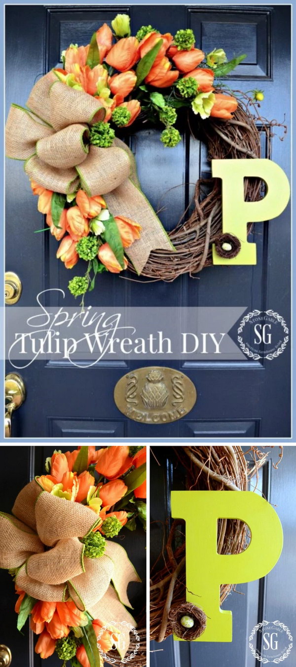 DIY Spring Tulip Wreath.