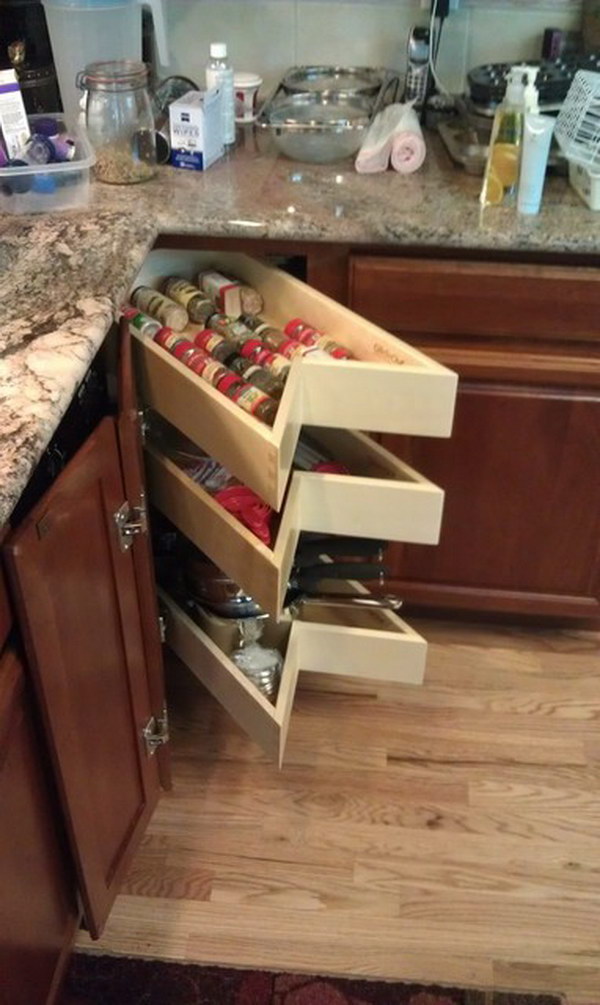 Unique Kitchen Cabinet Corner Drawers for Large Space