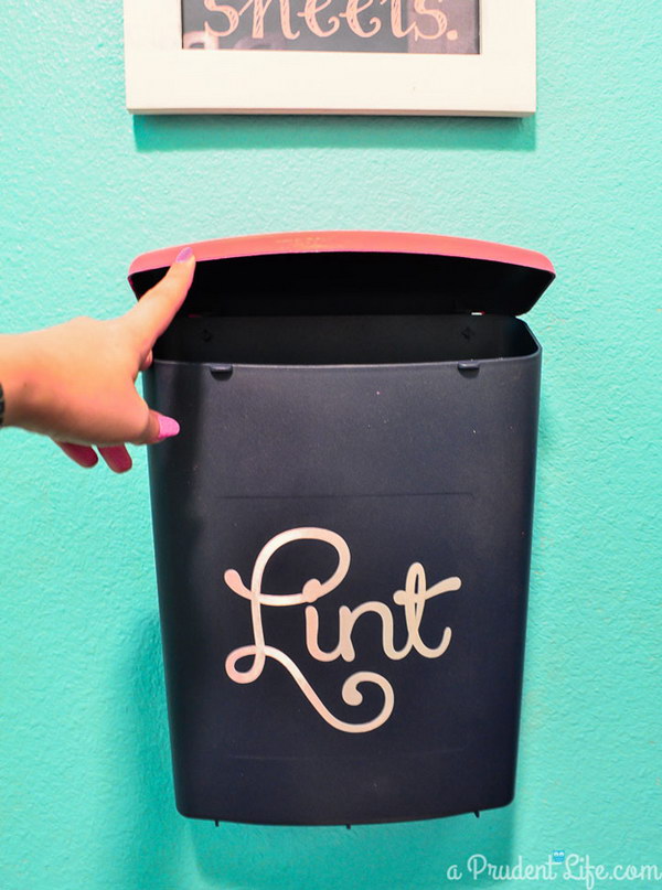 Wall Mounted Laundry Room Lint Bin Next to The Washer 