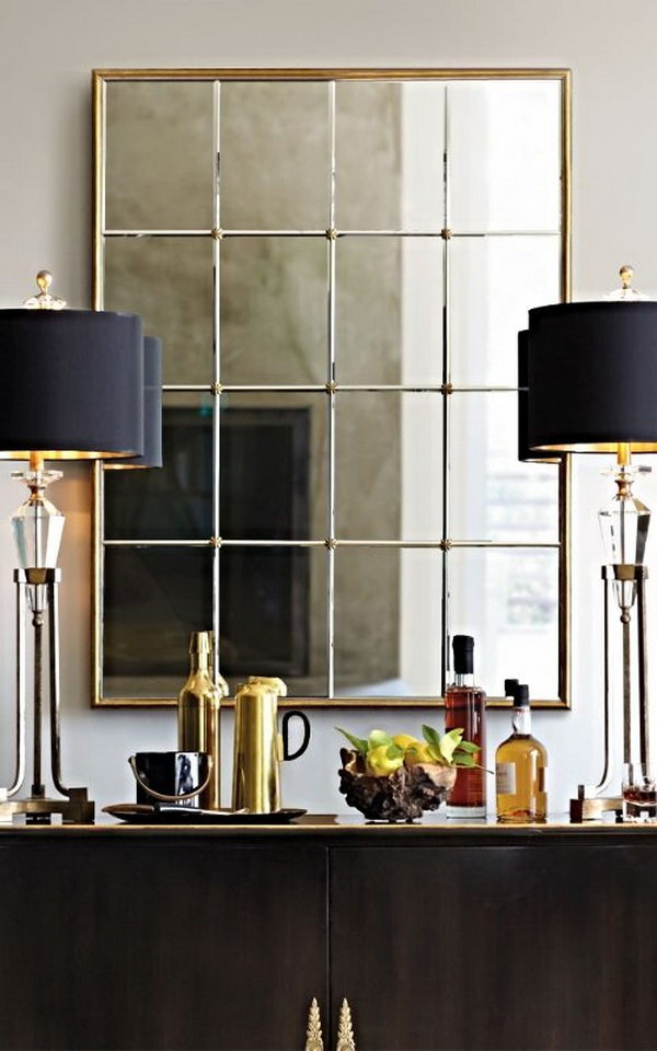 Gold Framed Paneled Mirror. 