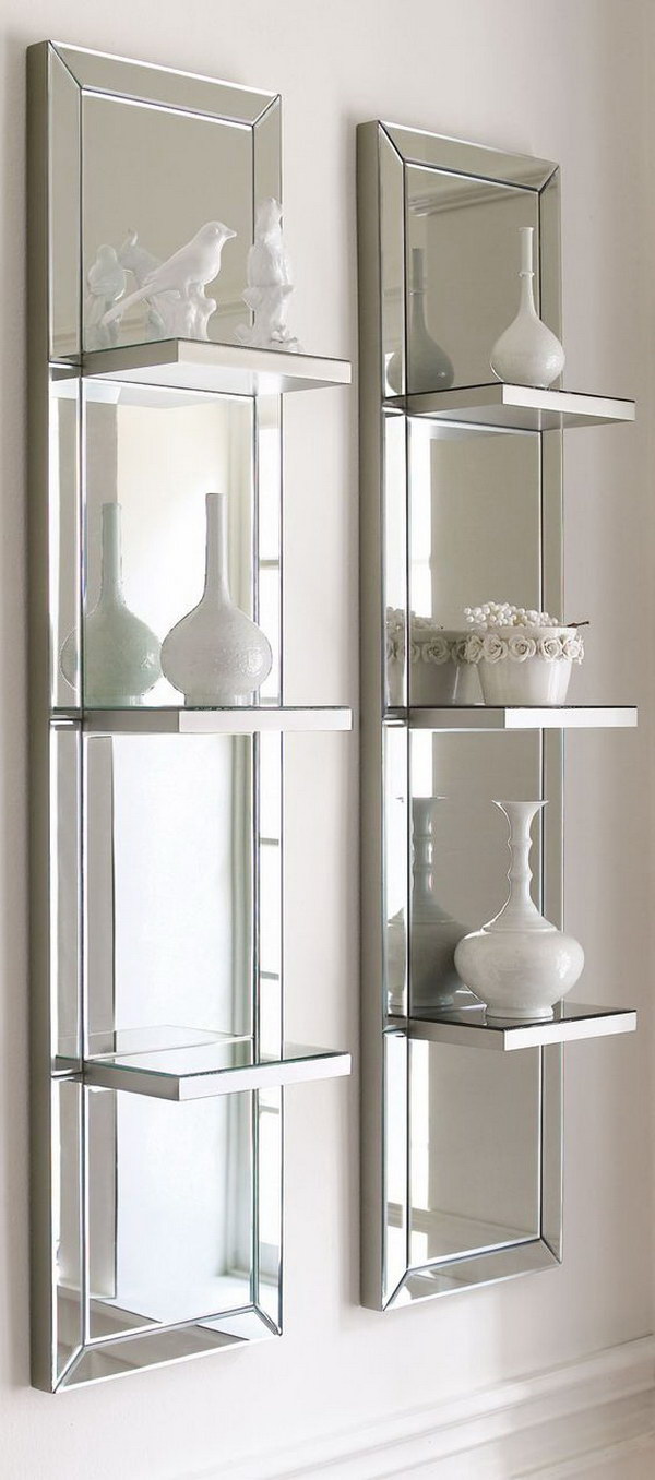 Mirrored Step Shelf Wall Panel. 