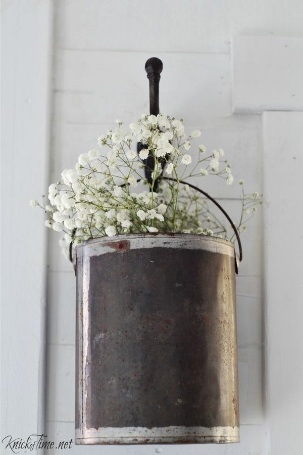 Upcycle A Paint Can Into Farmhouse Style Flower Pot For The Entry.