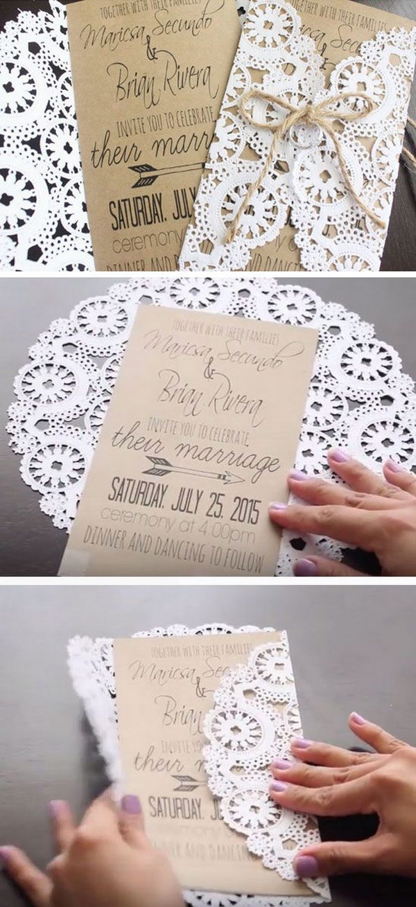 DIY Doily Paper Rustic Wedding Invitations 