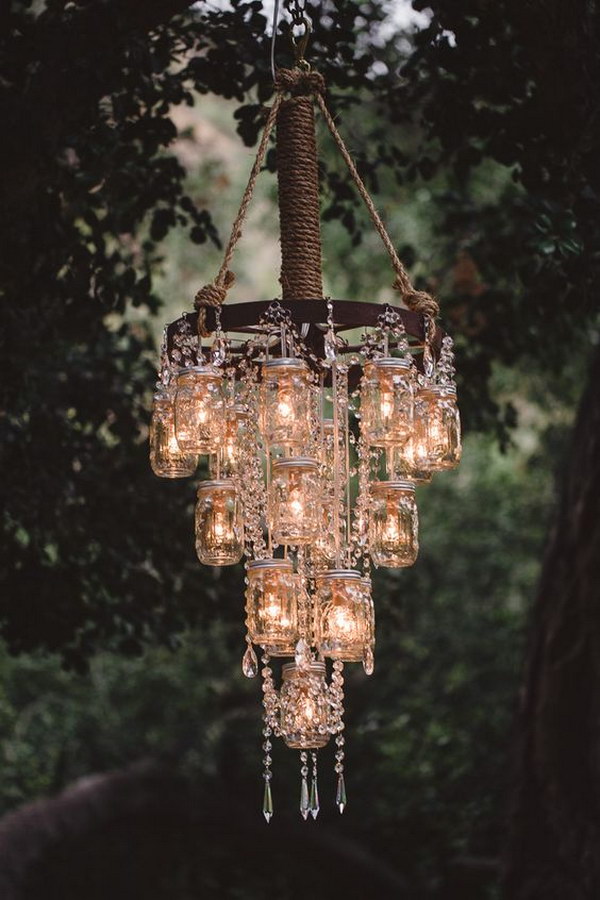Rustic Bling Wagon Wheel and Hanging Jars Chandelier 