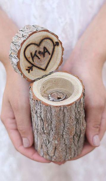 Personalized Rustic Tree Stump Ring Box 