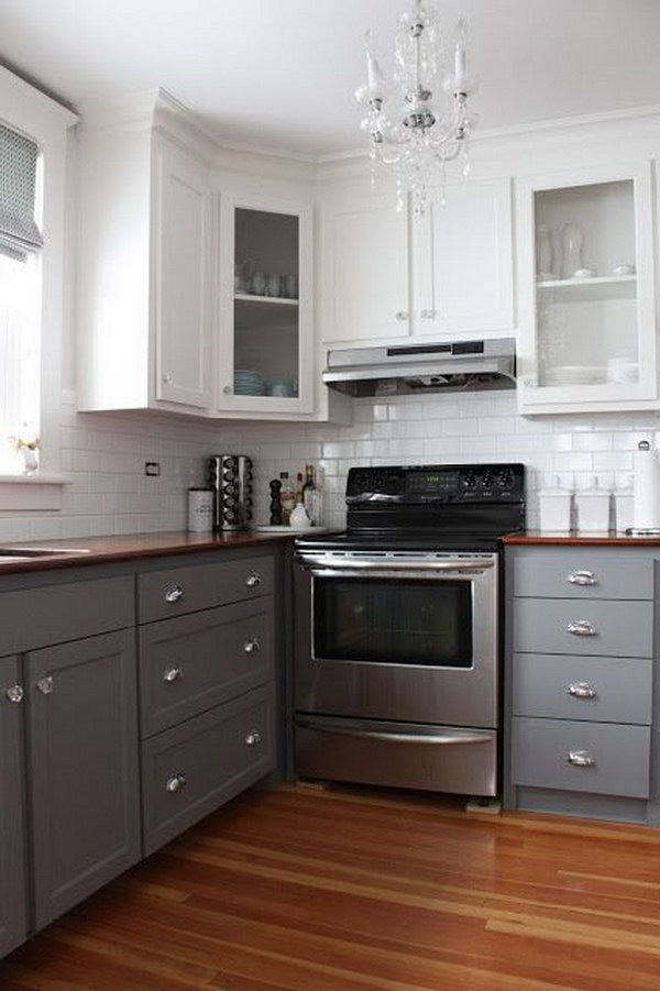 Off white and Gray Kitchen Cabinets.