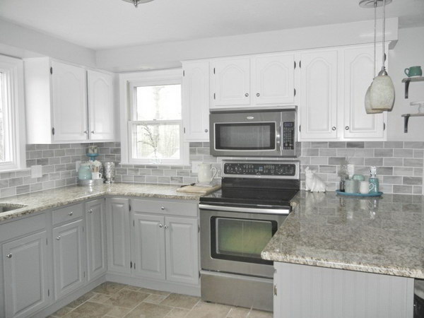 White and Light Gray Kitchen Cabinets.