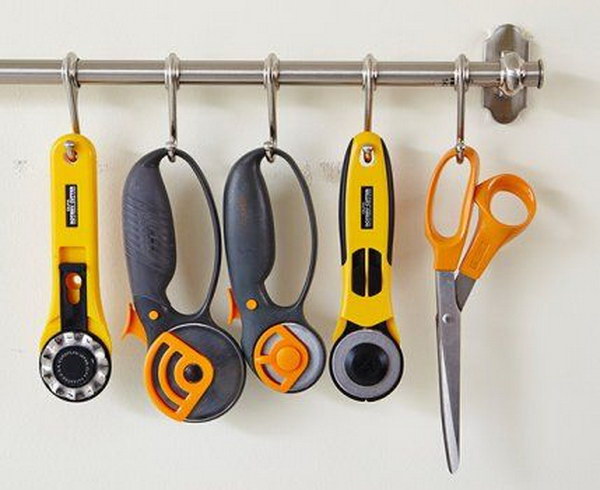 cutting Tools Organization with Hook filled Rod. 