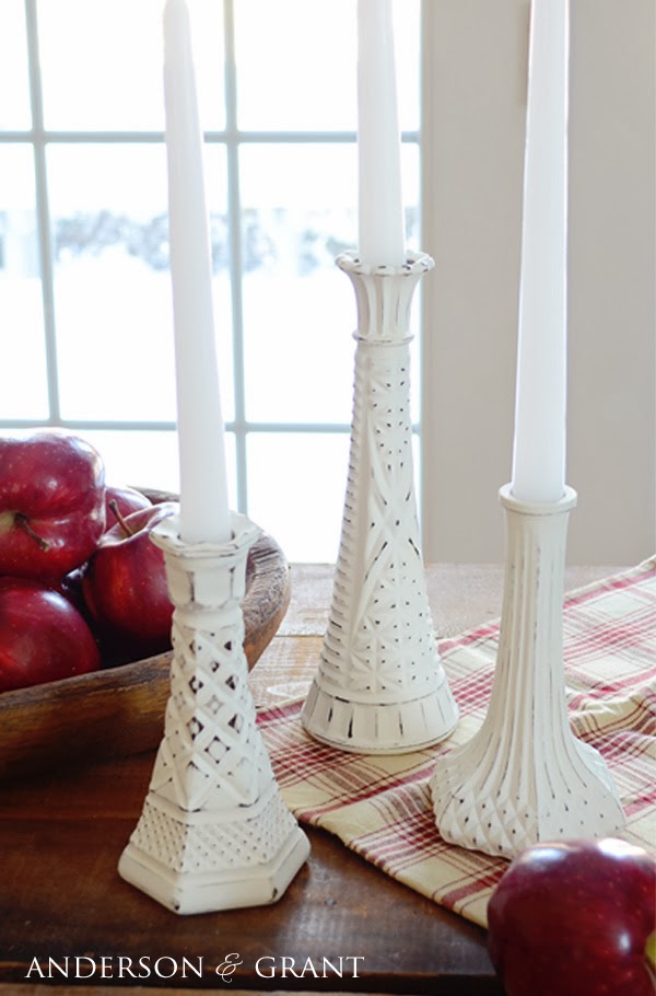 DIY Distressed Candlesticks from Thrift Store Glass Candlesticks