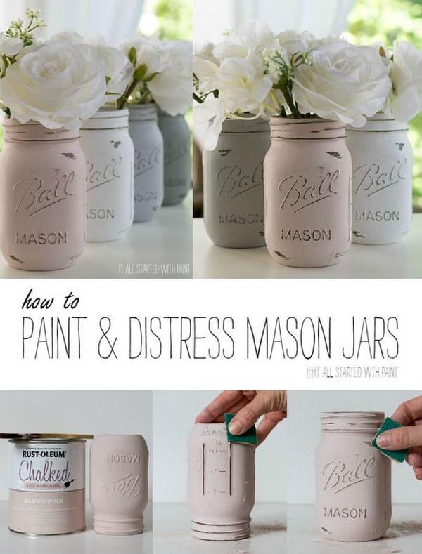 Pastel Color Chalk Painted Mason Jars