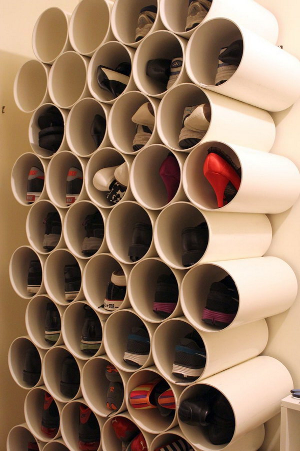 Stacked PVC Pipes for Shoes Storage. 