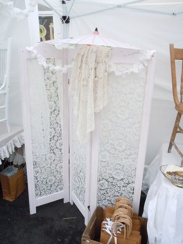 Folding Screen With Lace Room Divider