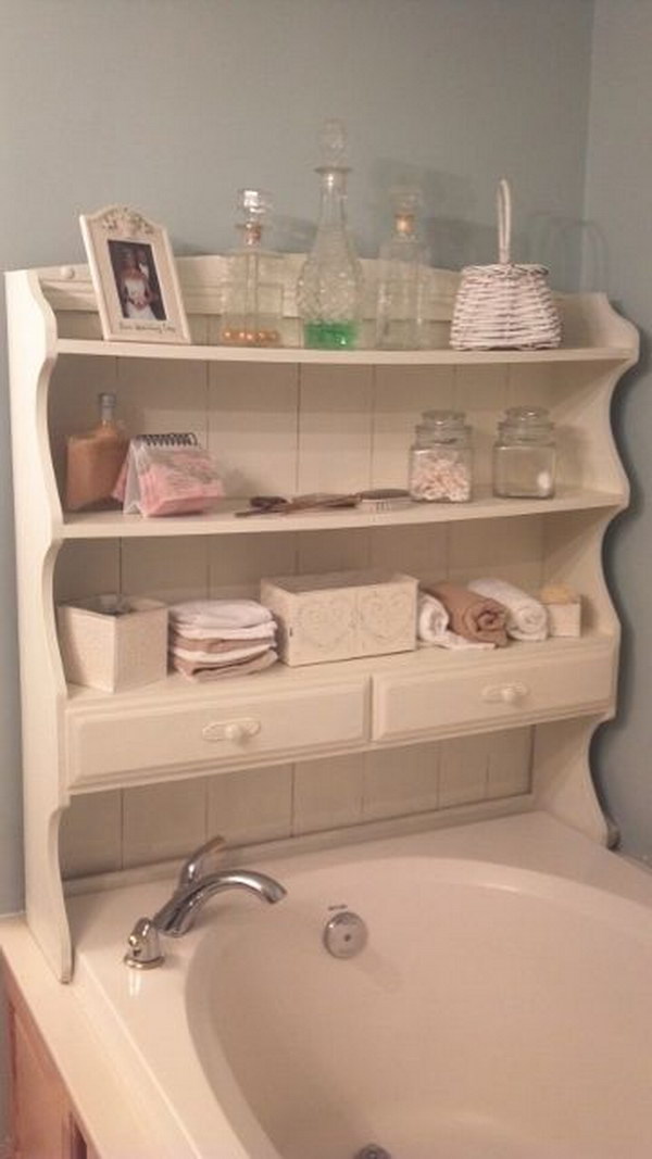 Top Of An Old Hutch Painted And Upcycled Into Shbby Chi Shelves For The Bath