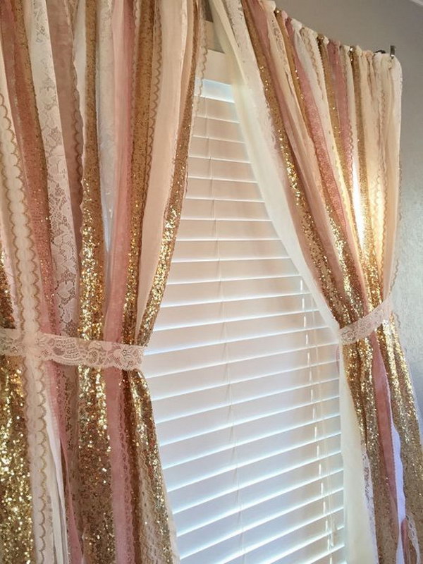 Pink and Gold Sparkle Sequin Garland Curtain.