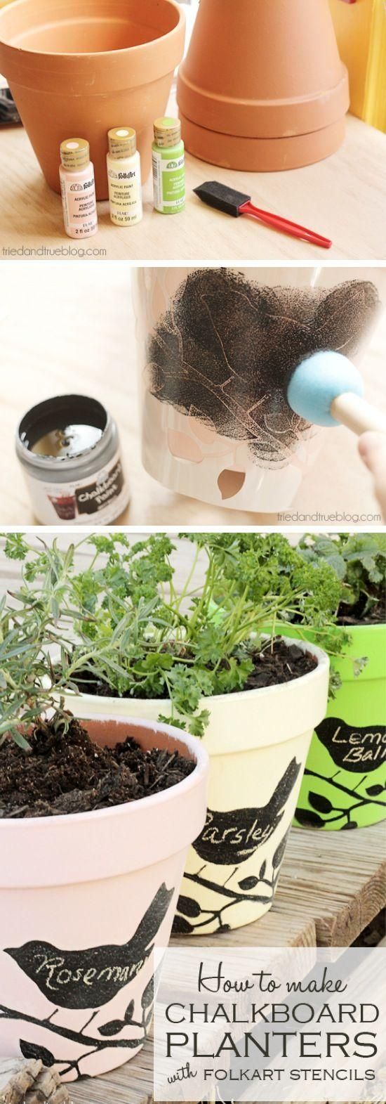 DIY Chalkboard Pots With Folkart Stencils And Paint