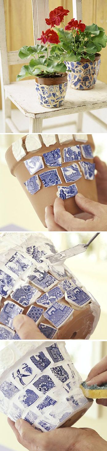 DIY Mosaic Flower Pots Using Recycled China