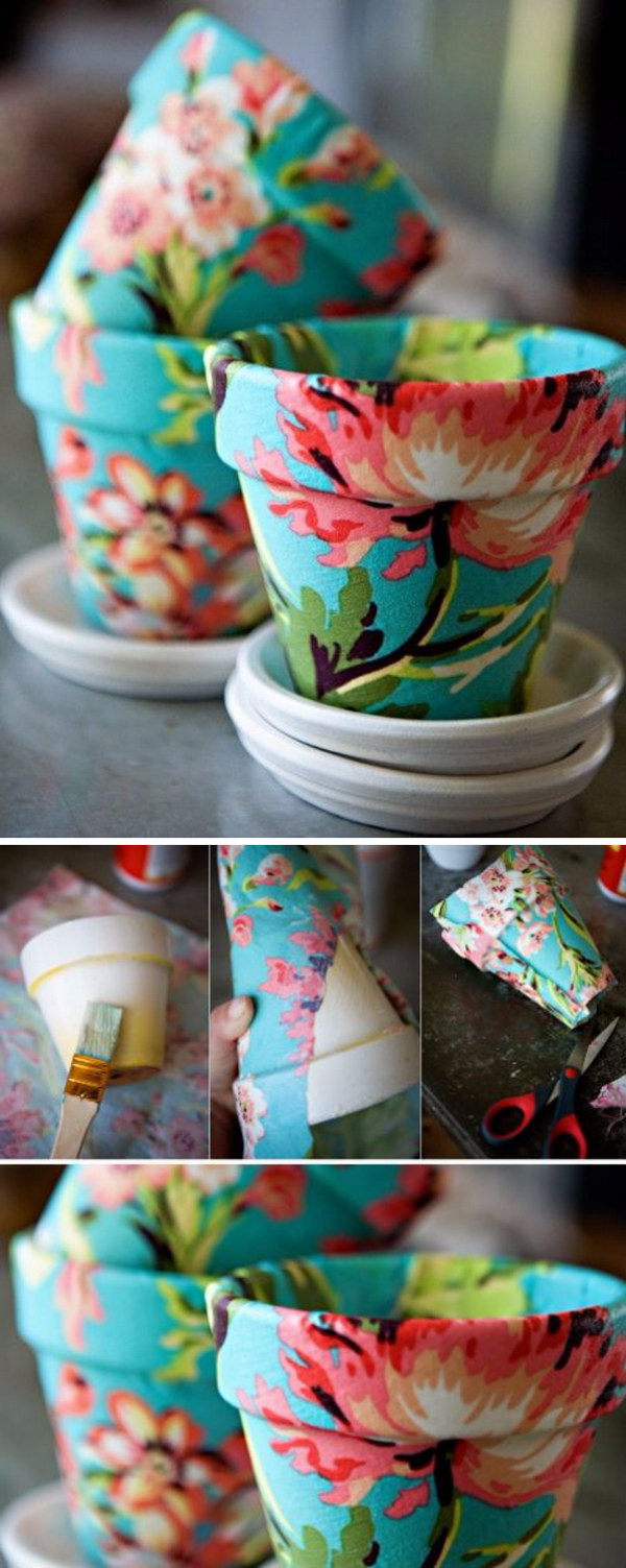 DIY Fabric Covered Flower Pots.