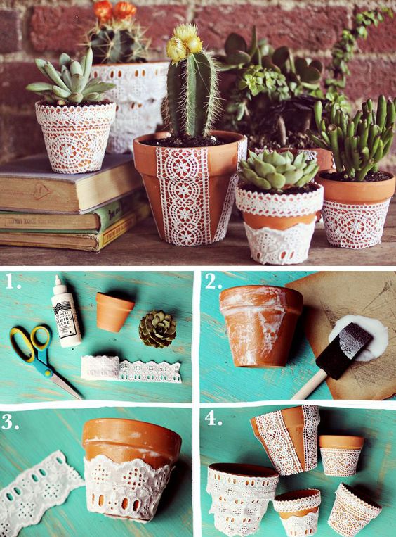 DIY Lace Flower Pots
