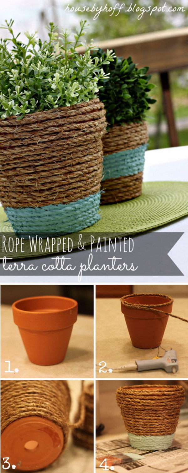 DIY Rope Wrapped Flower Pots