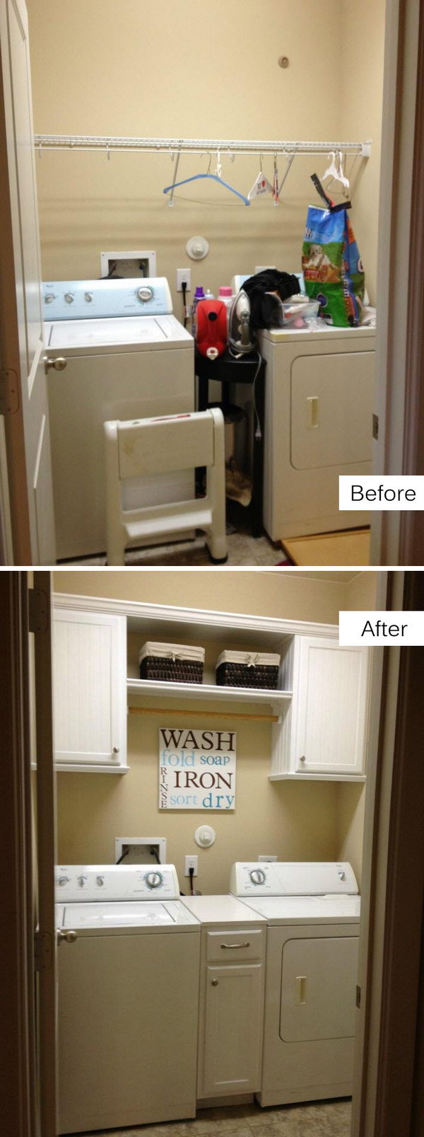 Budget friendly Laundry Room Makeover with More Storage.