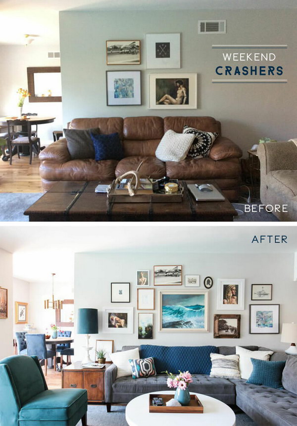 From Brown To Blue Living Room Makeover.