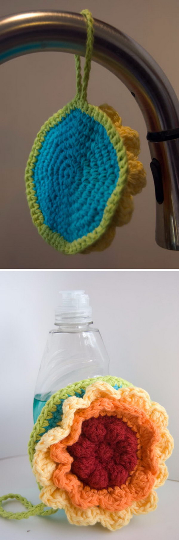 Rainbow Flower Scrubby Dishcloth.