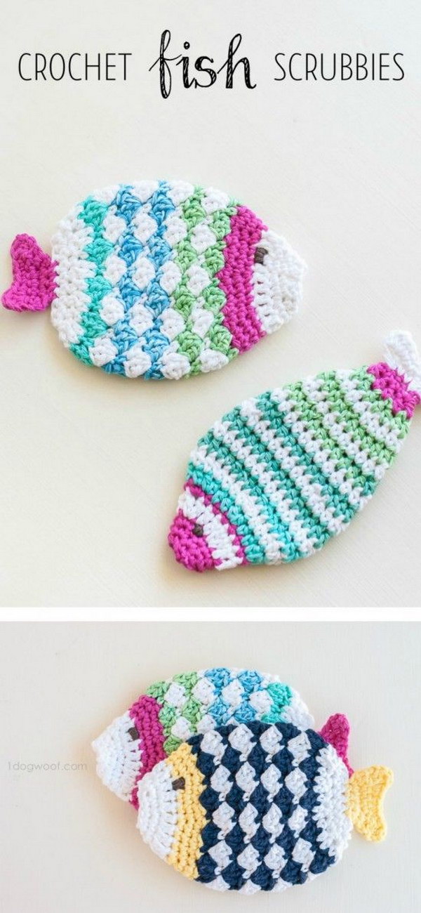 Crochet Fish Scrubbie Washcloths.