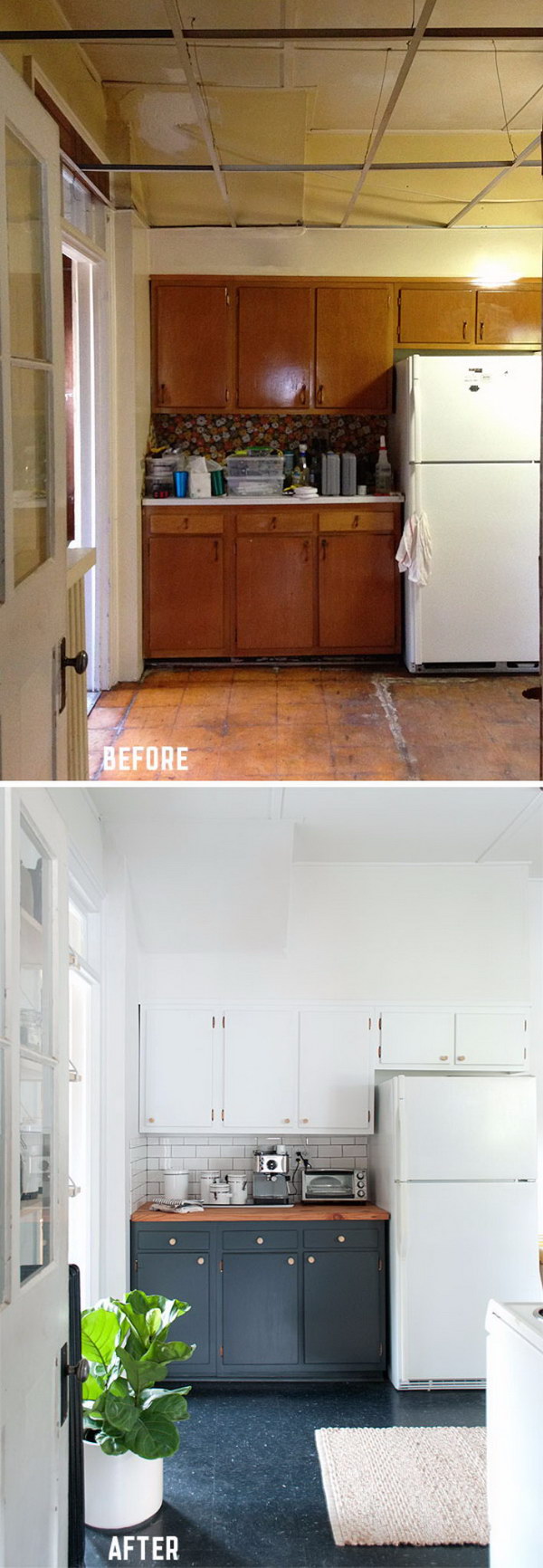 Paint the Outdated Cabinets Two Tone for a High Contrast Look.