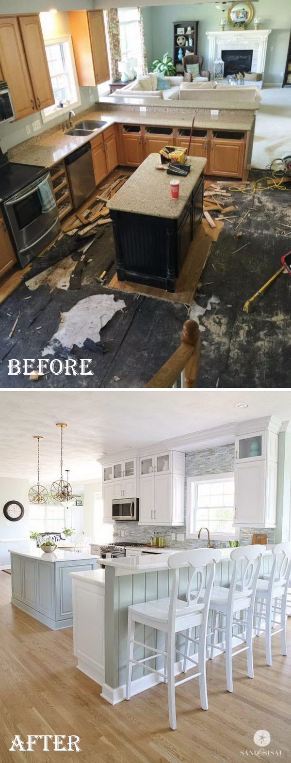 Coastal Kitchen Makeover: Keeping the Existing Layout.