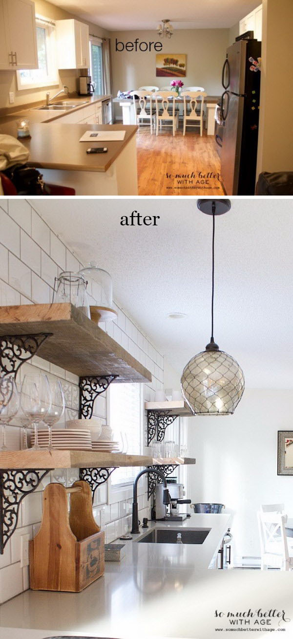 Open Shelving Creates Interest in the Space as Well as Saves Money.