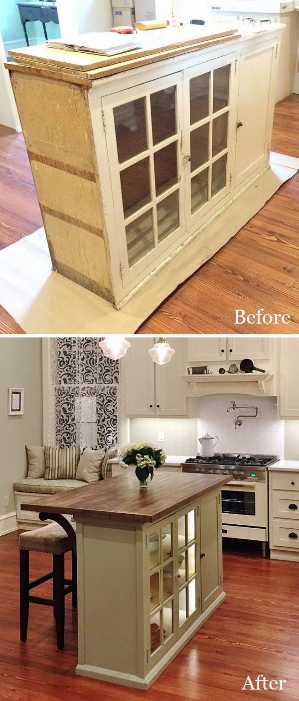 DIY a Kitchen Island by Repurposing a Piece of Furniture.