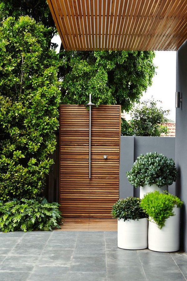 Wood Paneled Outdoor Shower.