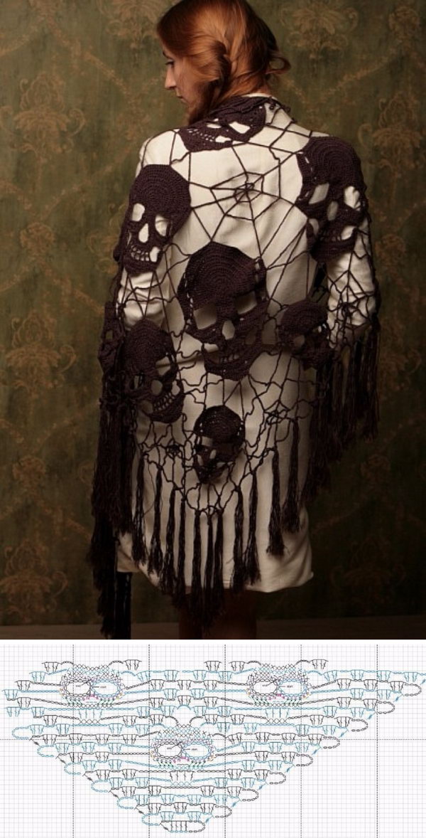 Crochet Shawl With Skull For Helloween. 