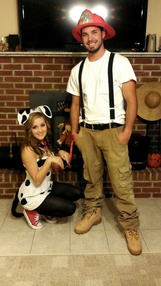 Firefighter and his Dalmatian Halloween Costumes. 
