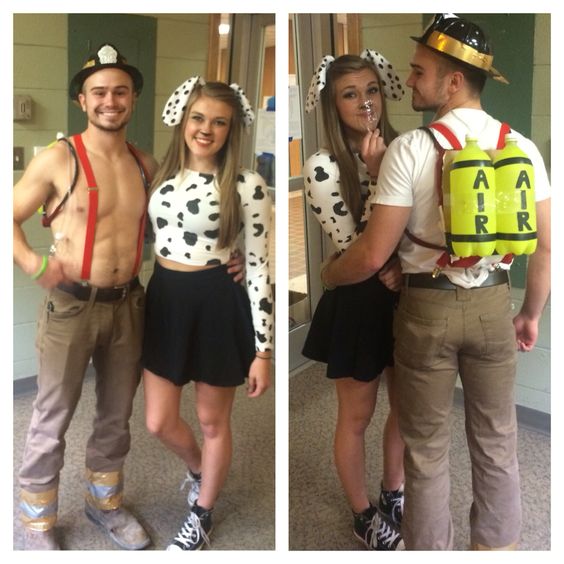 Firefighter and his Dalmatian Halloween Costumes.