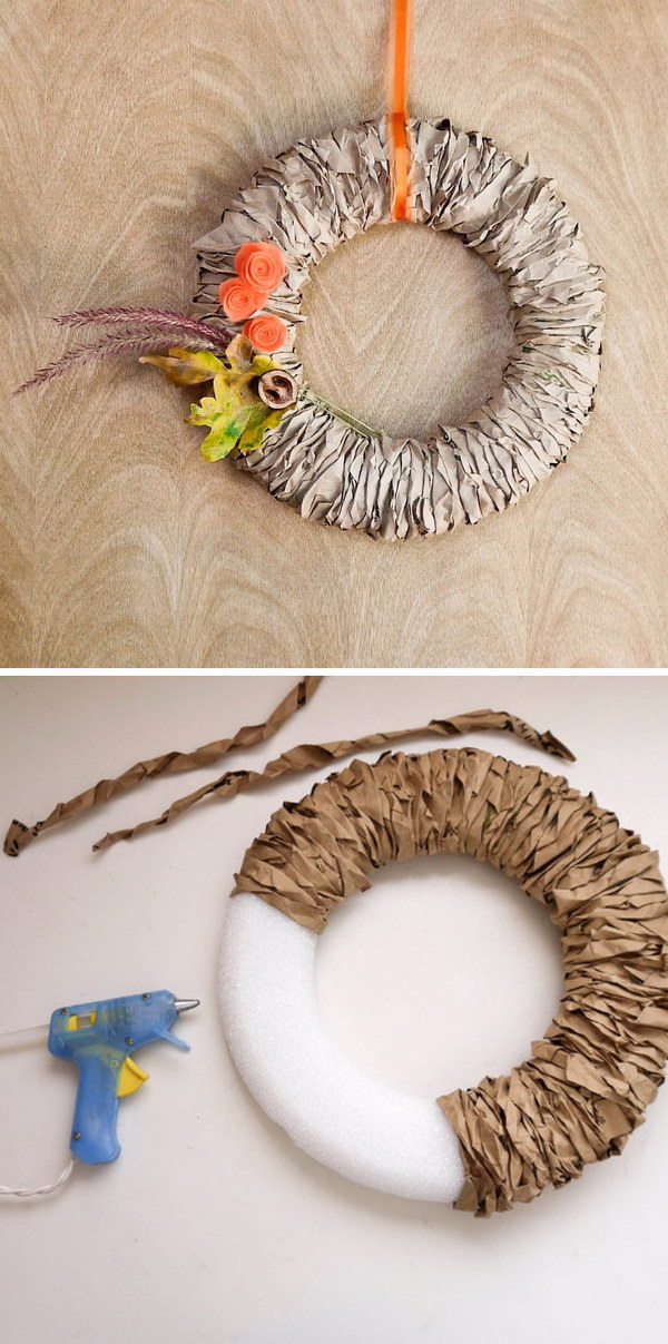 Recycle Paper Bags Into a Pretty Fall Wreath.