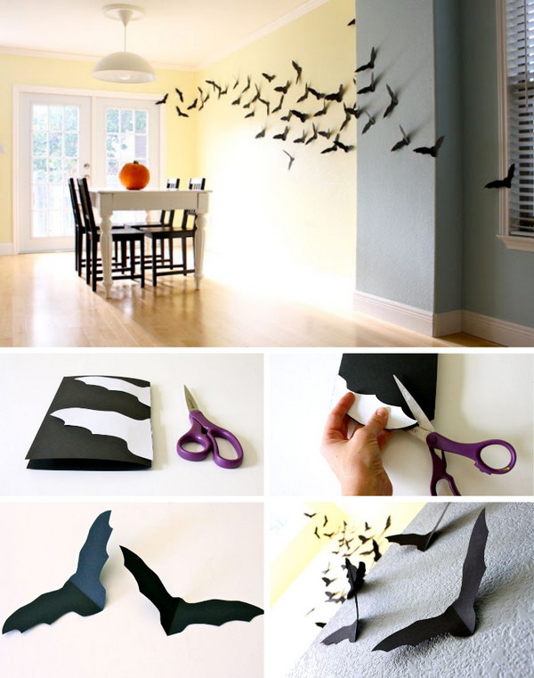 Homemade Little Bats for Halloween Wall Decoration.